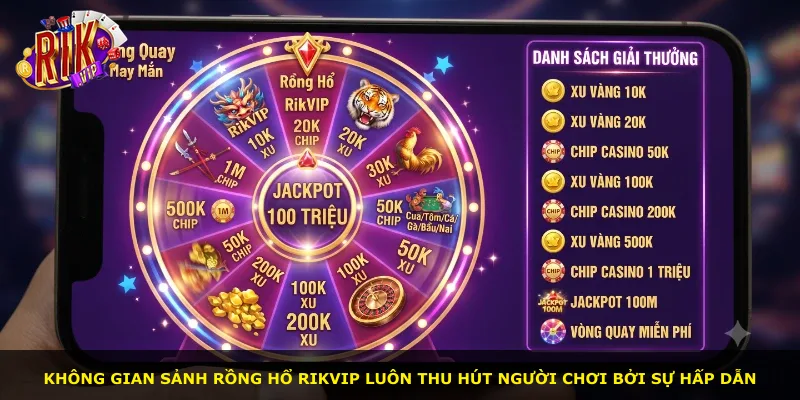 Không gian sảnh Rồng Hổ Rikvip luôn thu hút người chơi bởi sự hấp dẫn