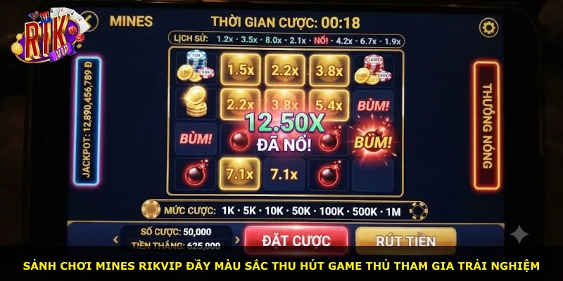 Sảnh chơi Mines Rikvip đầy màu sắc thu hút game thủ tham gia trải nghiệm
