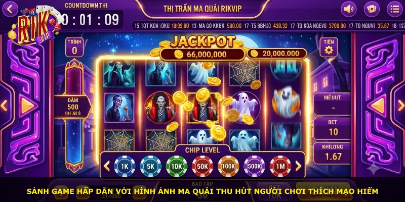 Sảnh game hấp dẫn với hình ảnh ma quái thu hút người chơi thích mạo hiểm